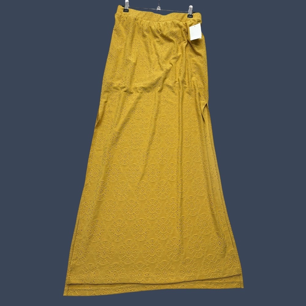 Something New Yellow Eyelet Maxi Skirt Women's Medium Boho Cottagecore New